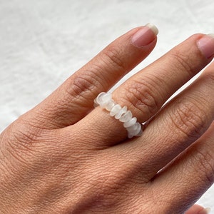 Moonstone ring, moonstone jewelry, with real gemstones, elastic