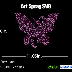 Kanker vlinder lint strass sjabloon SVG | DXF | Cricut, silhouet | (1139)