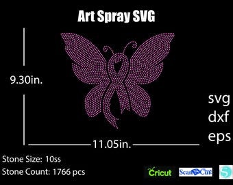 Cancer Butterfly Ribbon Rhinestone template SVG | DXF | Cricut, Silhouette | (1139)