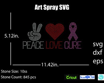 Peace Love Cure Rhinestone template SVG | DXF | Cricut, Silhouette | (1140)