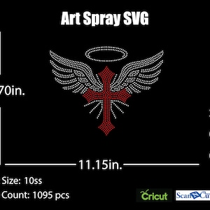 Kors med vingar, strassmall SVG | DXF | Cricut, Silhuett | (1017)