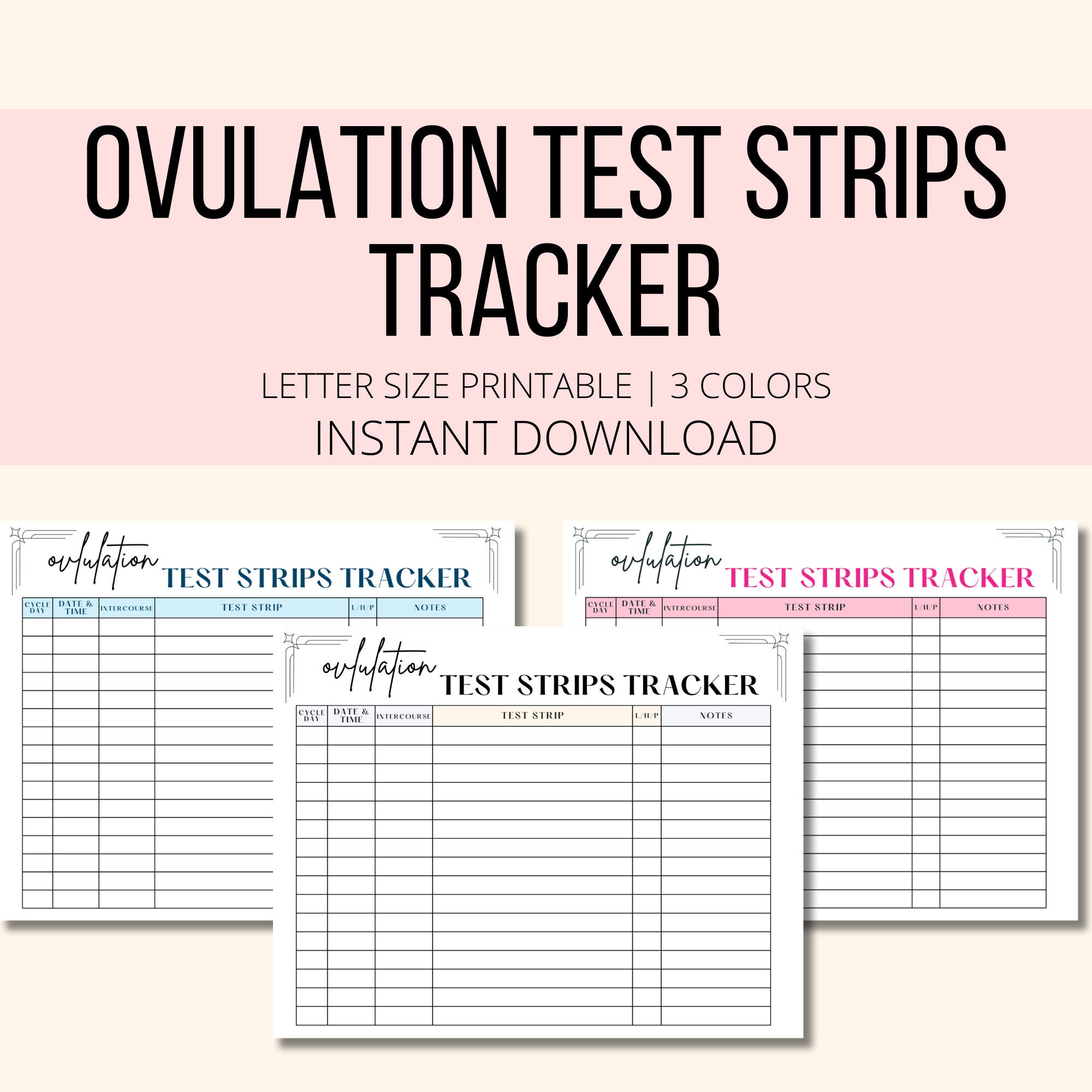 Ovulation Test Strip Tracker Printable, OPK Tracker PDF, Period & Sex ...