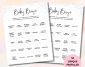 50 Baby Bingo Digital Download Prefilled Shower Game Printable Cards, Baby Gift Bingo Game Cards PDF, Baby Shower Bingo Planner Activity PDF
