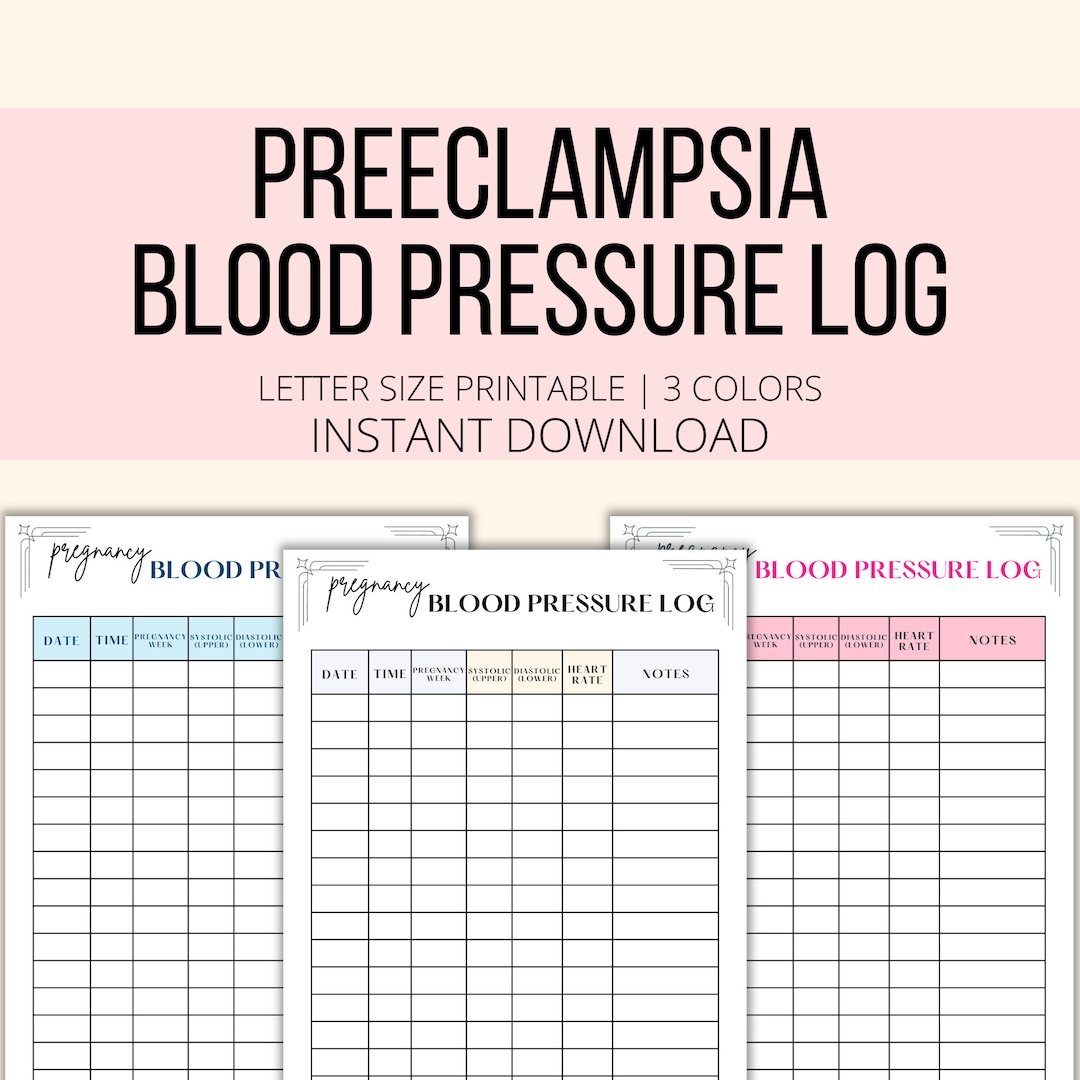 Preeclampsia Blood Pressure Log Printable, Pregnancy Blood Pressure