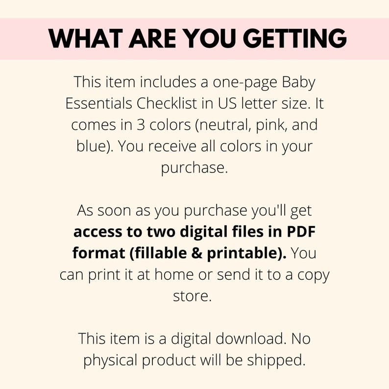 Baby Essentials Checklist Printable & Fillable PDF, Newborn Baby Registry Must Haves List, Pregnancy Planner Checklist Digital Download image 4