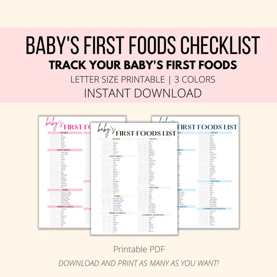 Baby First Foods List Printable First Foods Tracker PDF Baby - Etsy