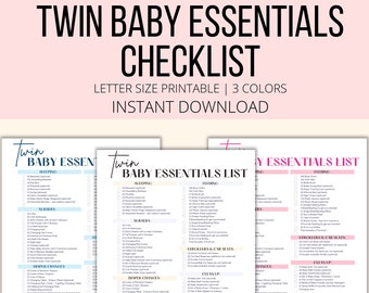 Twin Baby Essentials Checklist Printable, Twins Baby Registry Checklist PDF, Newborn Twins Must Haves, Twin Pregnancy Baby Registry Tracker