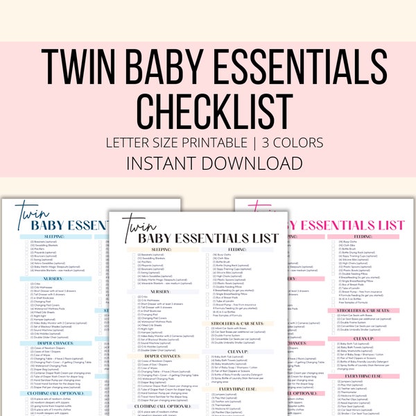 Twin Baby Essentials Checklist Printable, Twins Baby Registry Checklist PDF, Newborn Twins Must Haves, Twin Pregnancy Baby Registry Tracker