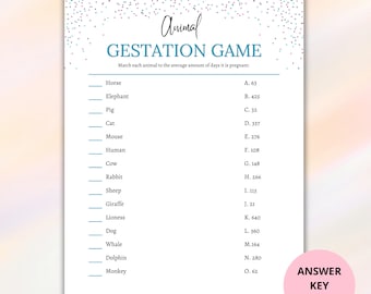 Animal Gestation Game PDF, Animal Pregnancy Baby Shower Game Printable, Baby Animal Gestation Baby Shower Activity Planner Download