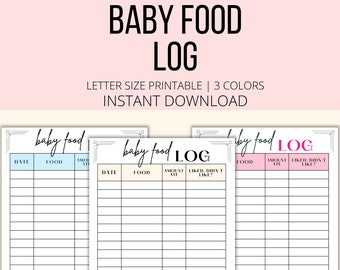Baby Food Log Printable, Baby Food Tracker PDF, Baby Food Diary, Baby's First Foods Log, Baby's Solid Food Reactions & Ratings