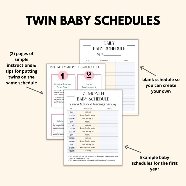 Twin Schedule Printable, Twin Schedules Tracker PDF, Twin Feeding & Sleeping Schedule Planner, Baby Twins Schedule Template image 2