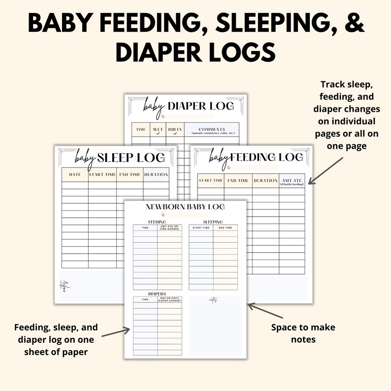Baby Care Log Printable Bundle, Baby Tracker PDF, Infant Daily Log ...