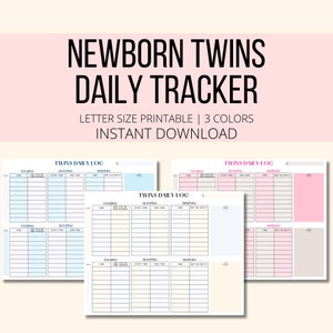 Afdrukbare dagelijkse tracker pasgeboren tweeling, pdf-tweelingbabytracker, logboek pasgeboren tweeling, slaapschema tweeling, logboek tweelingmoeder, oppas-tracker