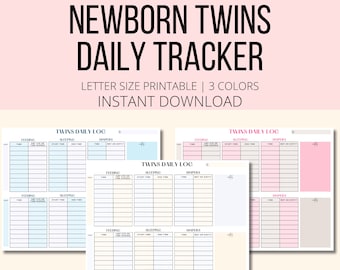 Suivi quotidien des jumeaux nouveau-nés imprimable, PDF de suivi de bébé jumeau, bûche de lits jumeaux nouveau-né, horaire de sommeil pour les repas de jumeaux, bûche de jumelles maman, tracker de nounou