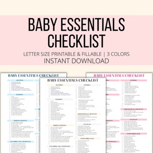 Baby Essentials Checklist Printable & Fillable PDF, Newborn Baby Registry Must Haves List, Pregnancy Planner Checklist Digital Download image 1