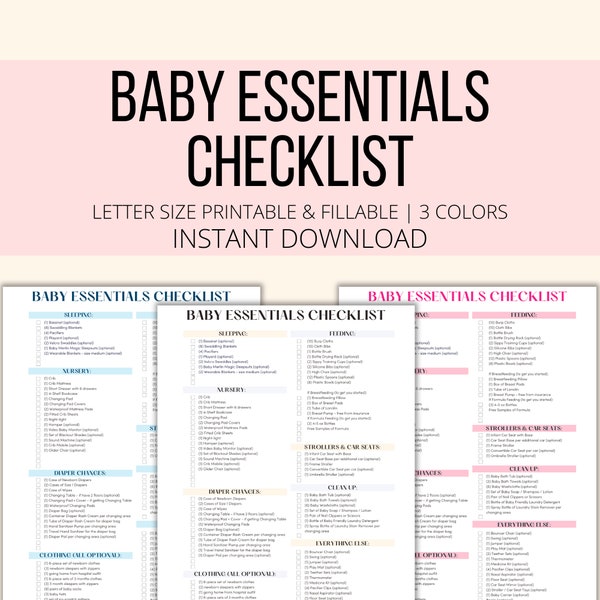 Baby Essentials Checklist Printable & Fillable PDF, Newborn Baby Registry Must Haves List, Pregnancy Planner Checklist Digital Download