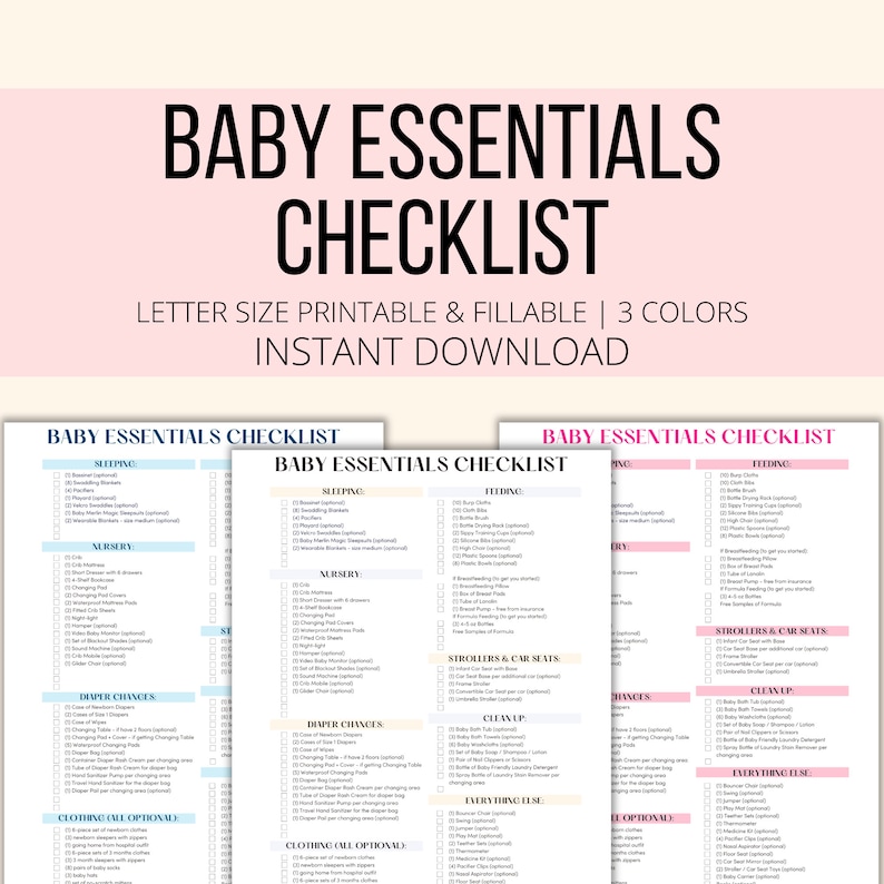 Baby Essentials Checklist druckbare & ausfüllbare PDF, Neugeborenen-Baby-Registrierung Must Haves Liste, Schwangerschaftsplaner Checklist Digitaler Download Bild 1