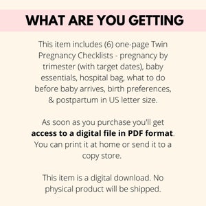 Twin Pregnancy Checklists Bundle Printables, Twin Baby To Do Lists PDF Download, Expecting Twin Mom Pregnancy Planner Tracker image 8