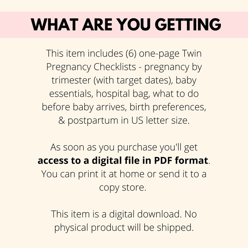 Twin Pregnancy Checklists Bundle Printables, Twin Baby To Do Lists PDF Download, Expecting Twin Mom Pregnancy Planner Tracker image 8