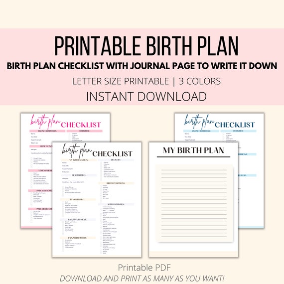 Birth Plan Printable Checklist & Journal Page Birth Plan - Etsy