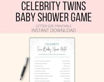 Celebrity Twins Baby Shower Game Printable, Celebrity Baby Game Activity Planner for Twin Baby Shower Download, Celebrity Parents & Twins