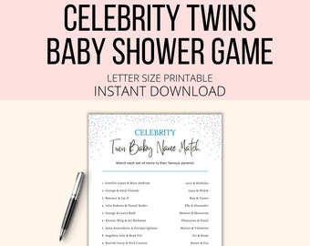 Celebrity Twins Baby Shower Game Printable, Celebrity Baby Game Activity Planner for Twin Baby Shower Download, Celebrity Parents & Twins
