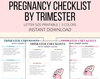 Trimester Checklist Pregnancy Printable, Pregnancy Tracker To Do List PDF, First Second Third Trimester Pregnancy Planner Digital Download