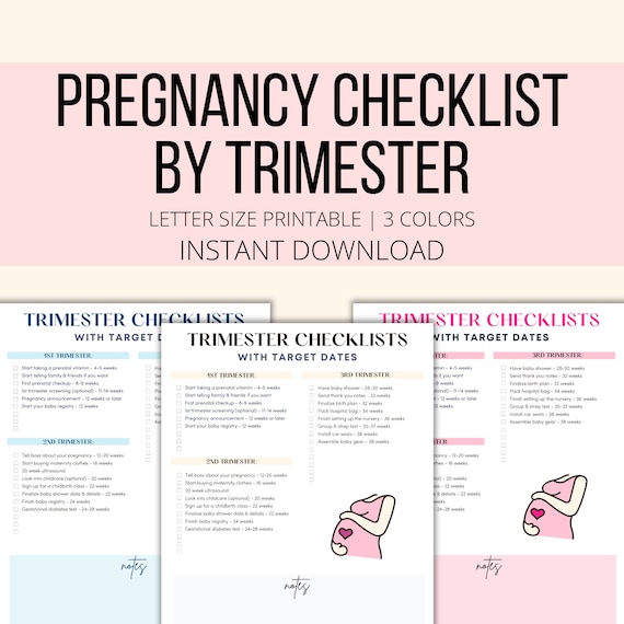Trimester Checklist Pregnancy Printable, Pregnancy Tracker To Do List PDF, First Second Third Trimester Pregnancy Planner Digital Download