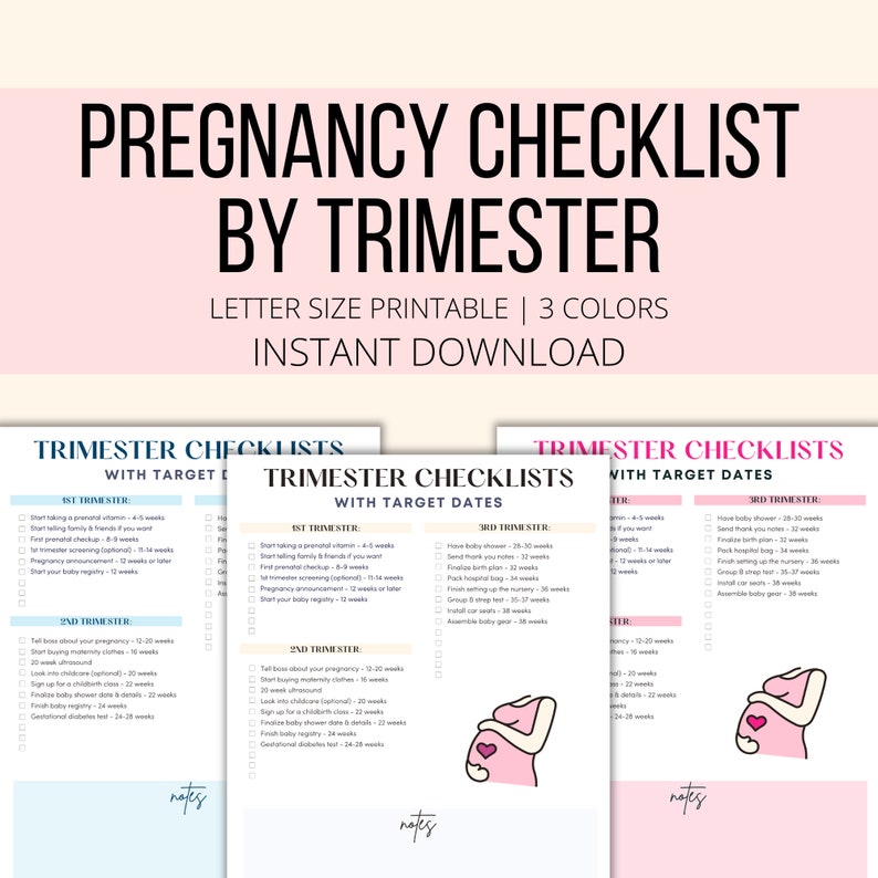 Trimester Checklist Pregnancy Printable, Pregnancy Tracker To Do List PDF, First Second Third Trimester Pregnancy Planner Digital Download image 1