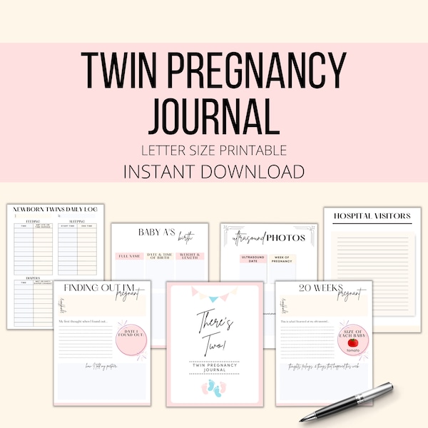 Twin Pregnancy Journal, Twin Mom Pregnancy Planner PDF, Mom Of Twins Pregnancy Gift Keepsake, Twin Printables Pregnancy Tracker Memory Book