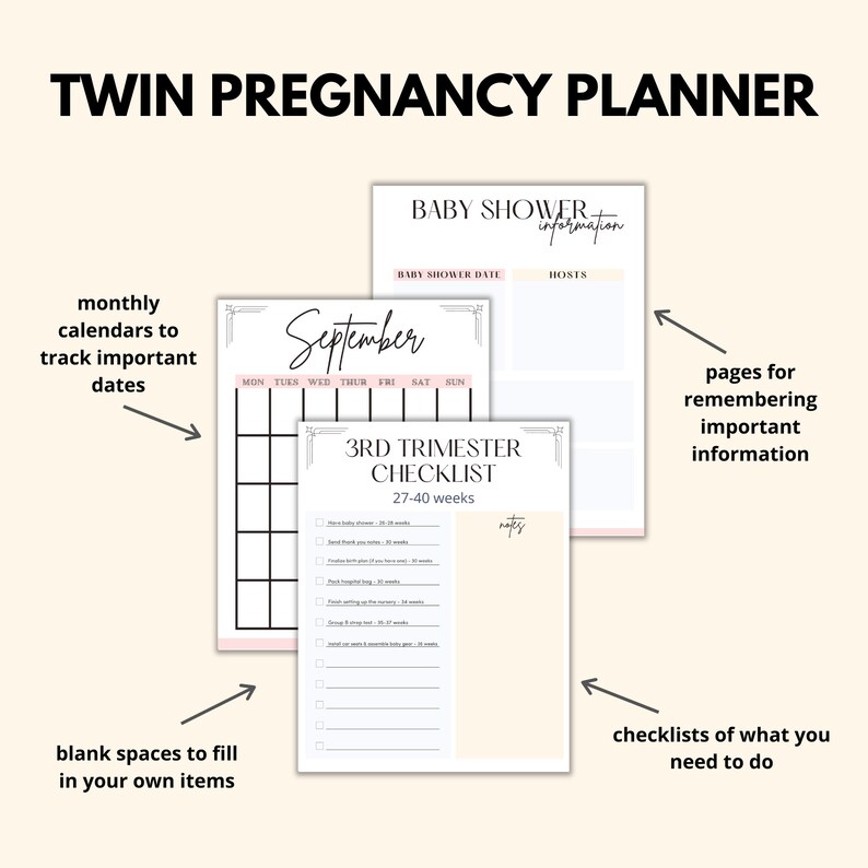 Twin Pregnancy Planner Printable Pregnancy Checklists Twins Etsy