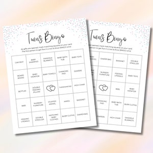 Juego de bingo para baby shower de gemelos imprimible, Descarga de bingo de baby shower para bebés gemelos precargado, Tarjetas de bingo para bebés gemelos Actividad del planificador de ducha PDF