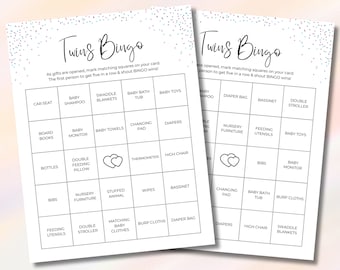 Twins Bingo Baby Shower Game Printable, Prefilled Twin Babies Baby Shower Bingo Download, Twin Baby Bingo Cards Shower Planner Activity PDF