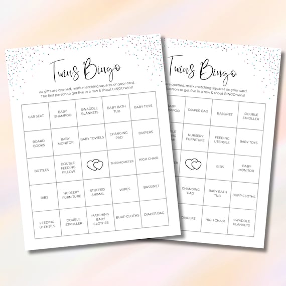 Twins Bingo Baby Shower Game Printable, Prefilled Twin Babies Baby🍉