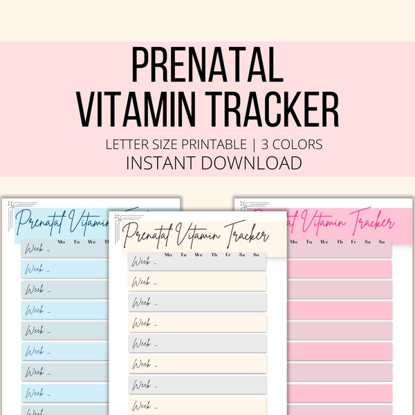 Prenatal Vitamins Tracker Pregnancy Printable, Daily Weekly Pregnancy Vitamin Log PDF, Pregnancy Supplement Planner Digital Download