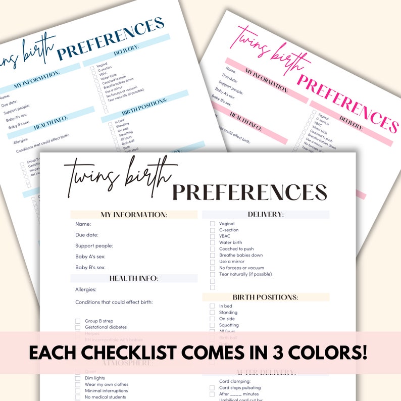 Labor Checklists For Twins Printables, Twins Hospital List Bundle, Twin Pregnancy Birth Planner Tracker PDF, Twins Hospital Bag Checklist image 4