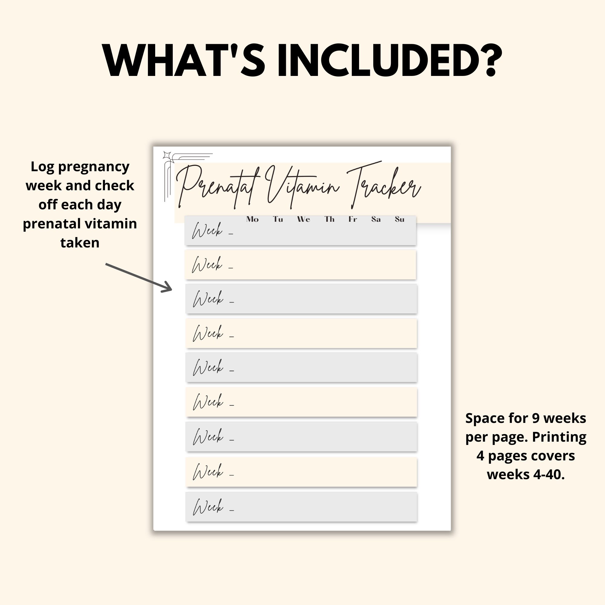 Prenatal Vitamins Tracker Pregnancy Printable, Daily Weekly Pregnancy ...