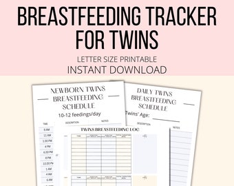 Breastfeeding Tracker For Twins Printable, Twin Mom Breastfeeding Log Planner PDF, Twin Feeding Schedule Tracker Template