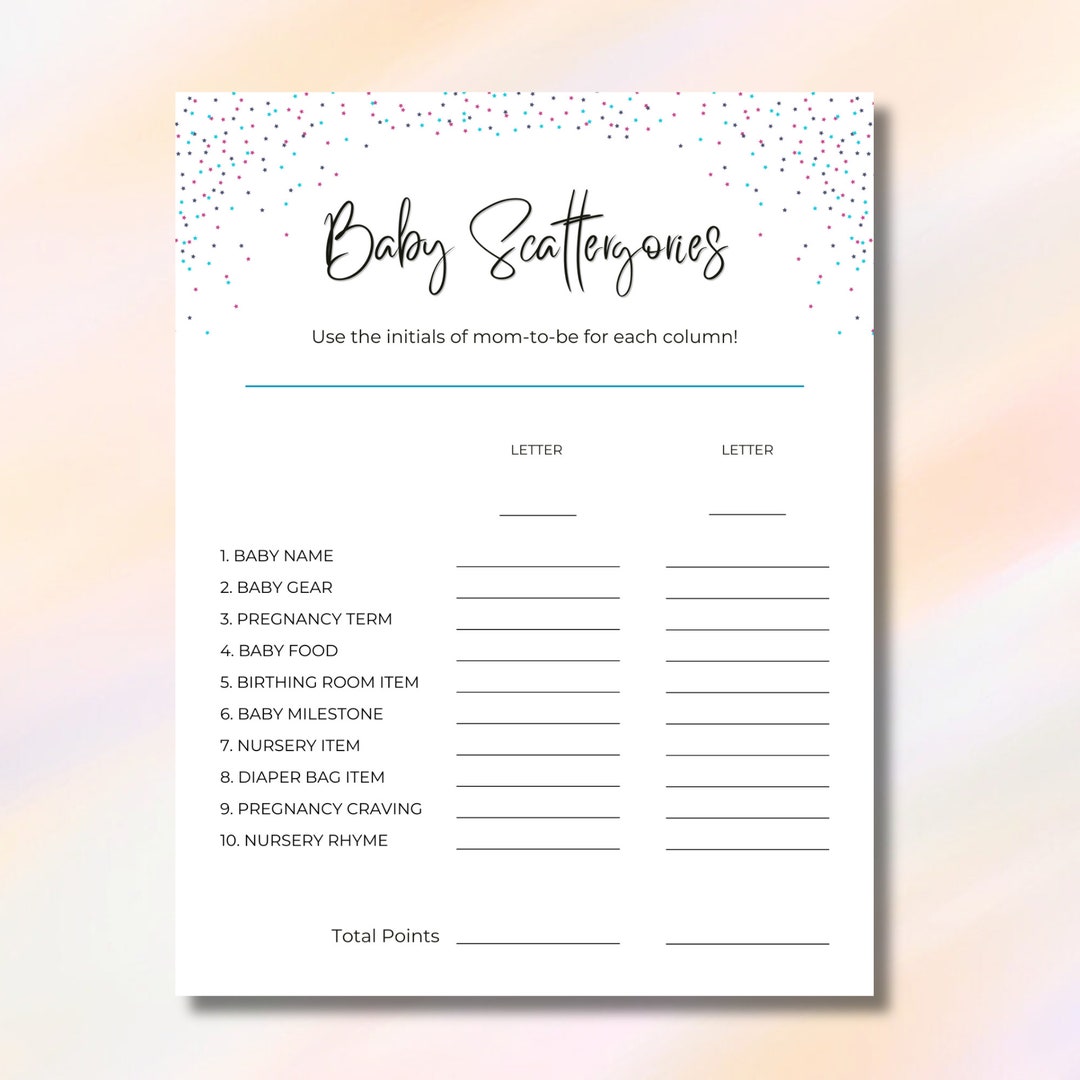 Baby Shower Scattergories Printable Baby Scattergories PDF - Etsy