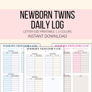 Journal quotidien des bébés jumeaux imprimable, PDF, calendrier des jumeaux pour l'allaitement, sommeil et changement de couche, planificateur de jumeaux nouveau-nés, tableau des jumeaux