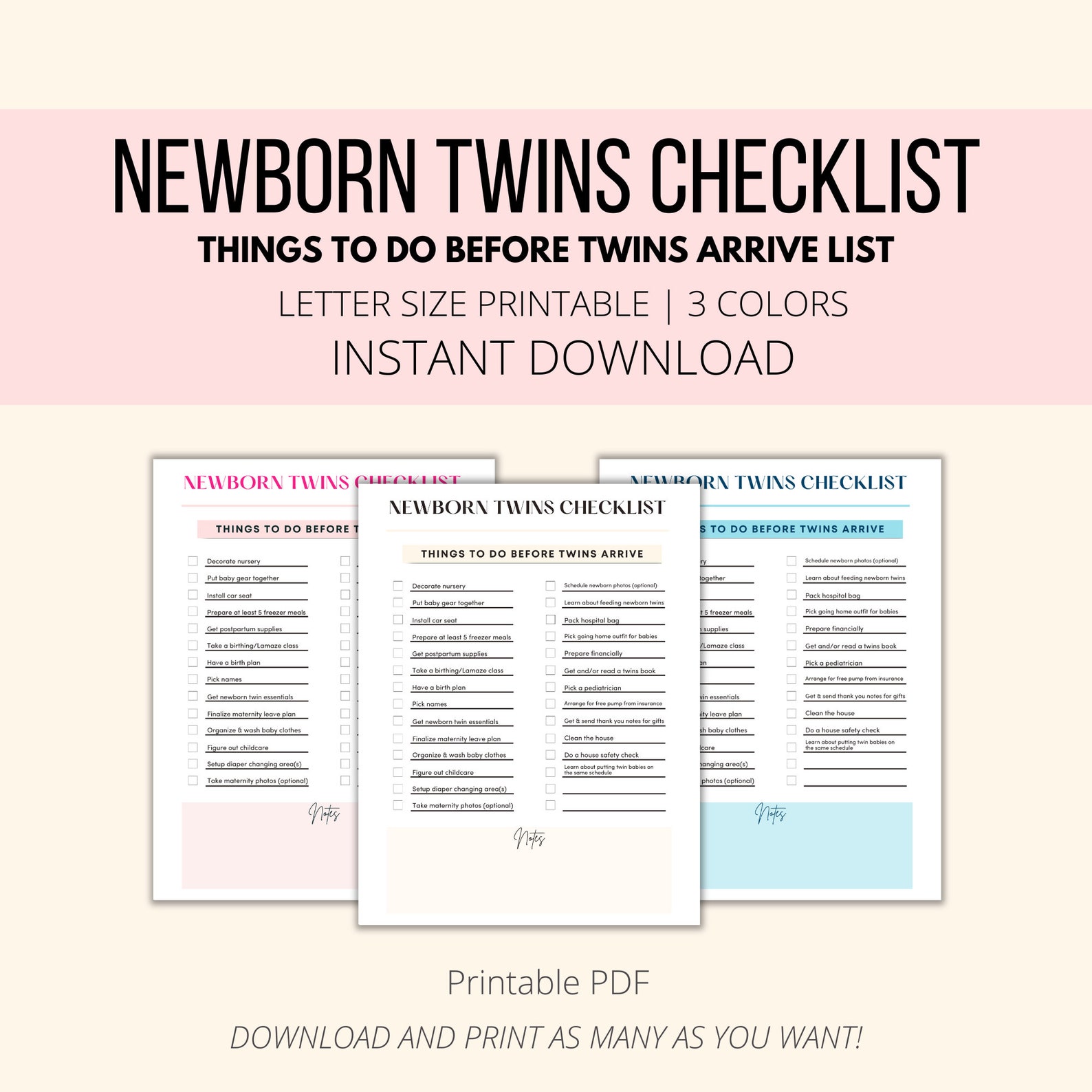 Newborn Twins Checklist Printable Things to Do Before Twin Etsy