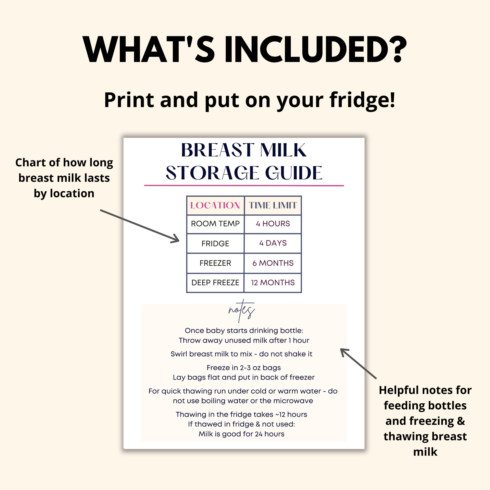 Breast Milk Storage Printable, Breast Milk Guidelines PDF, Baby Milk ...