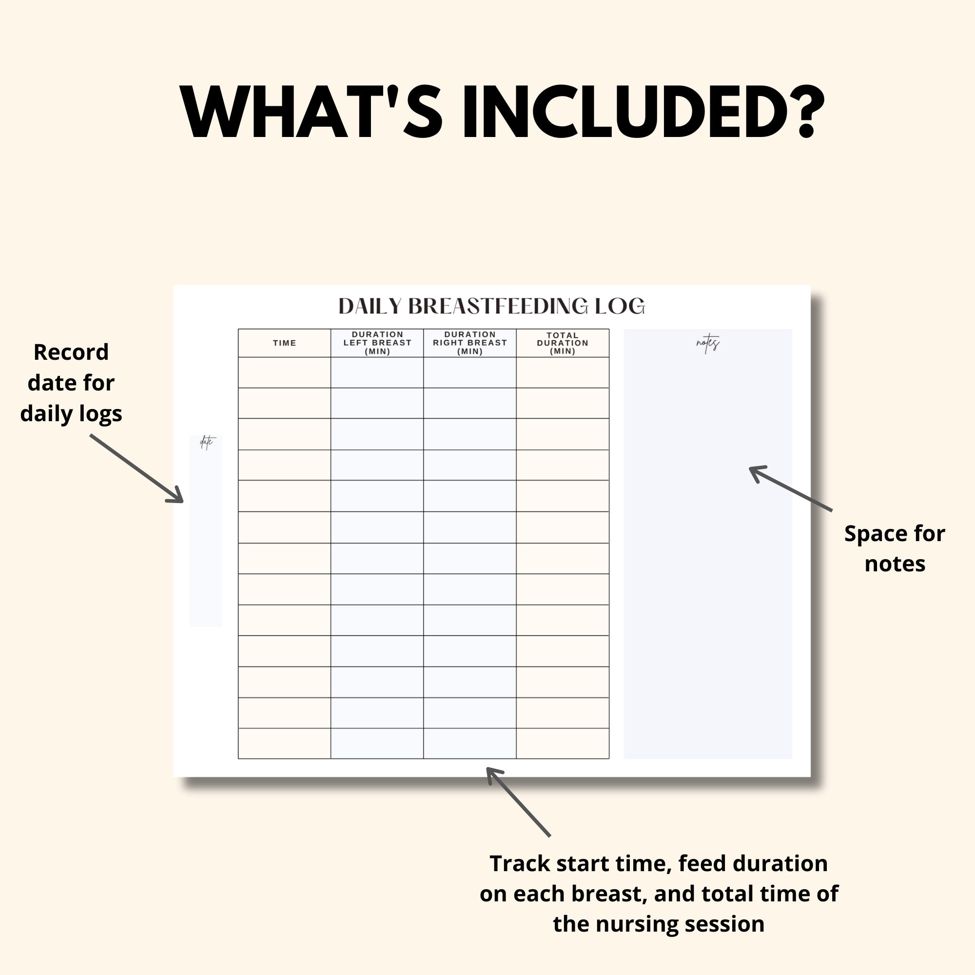 Breastfeeding Log Printable, Daily Infant Breastfeeding Log PDF