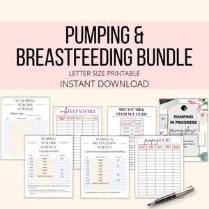 Pumping And Breastfeeding Printable Bundle, Working Pumping Mom Planner PDF, Combined Pumping Breastfeeding Schedule & Log, Pumping Tracker image 1