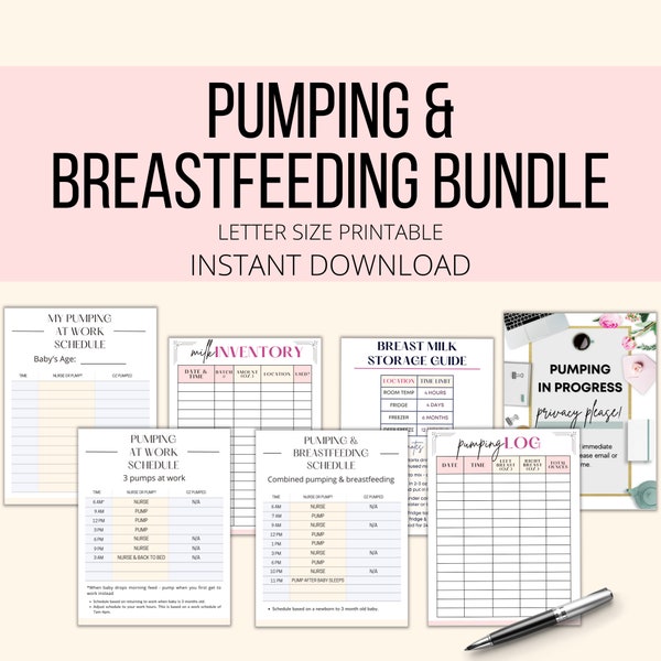 Pumping And Breastfeeding Printable Bundle, Working Pumping Mom Planner PDF, Combined Pumping Breastfeeding Schedule & Log, Pumping Tracker