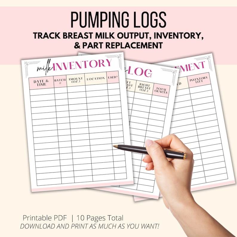 Pumping And Breastfeeding Printable Bundle, Working Pumping Mom Planner PDF, Combined Pumping Breastfeeding Schedule & Log, Pumping Tracker image 3