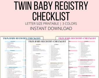 Twin Baby Registry Checklist Printable, Newborn Twin Babies Must Haves Baby Shower Planner, Twins Essentials List Pregnancy Tracker PDF