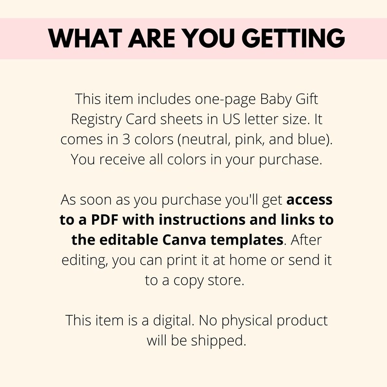 Baby Gift Registry Card Editable Template, Baby Shower Enclosure Card