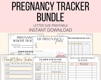 Pregnancy Tracker Bundle Printable, Pregnancy Wellness Tracking PDF, Pregnancy Health Planner Digital Download, Pregnancy Milestone Logs