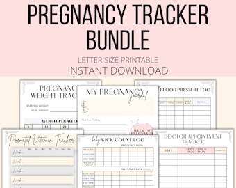 Paquete de seguimiento del embarazo imprimible, PDF de seguimiento del bienestar del embarazo, descarga digital del planificador de salud del embarazo, registros de hitos del embarazo